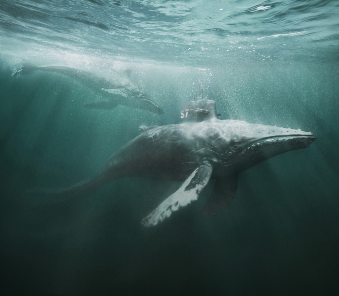 High-poly 3D organic submarine whale creature concept render with realistic underwater lighting