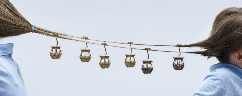 Award winning CGI Banlice print advertising campaign render featuring a stylized hair gondola bridge closeup