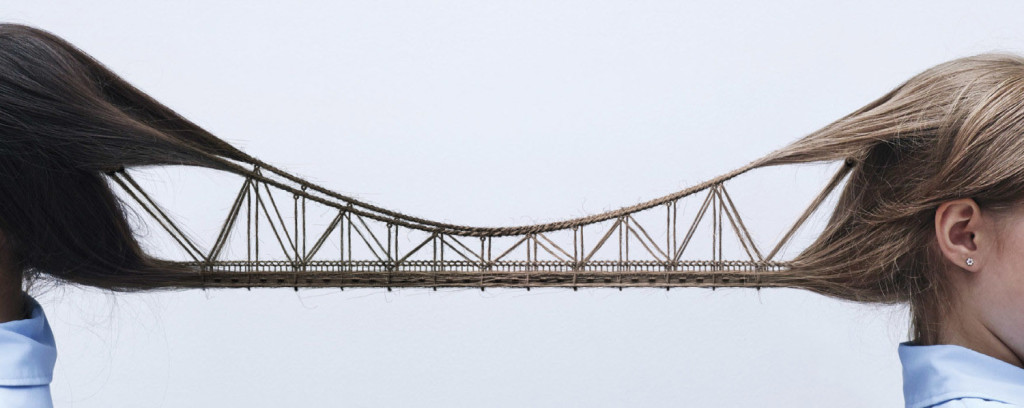 Award winning CGI Banlice print advertising campaign render featuring a stylized hair bridge closeup