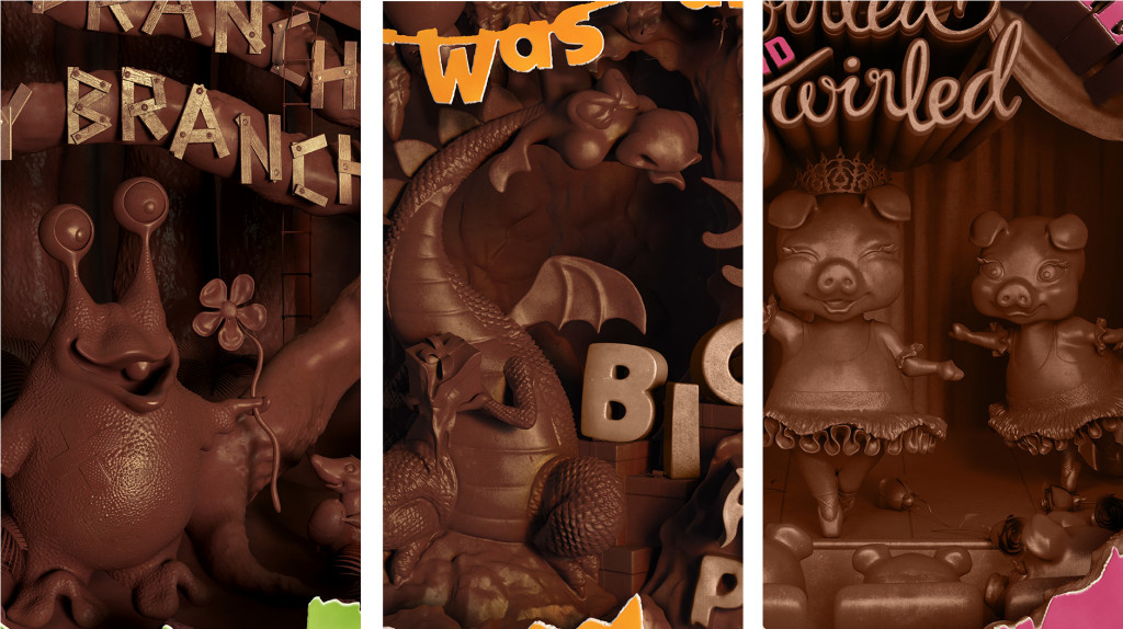 Award-winning high-end CGI advertising campaign render featuring a series of detailed micro scenes carved into Smarties closeup