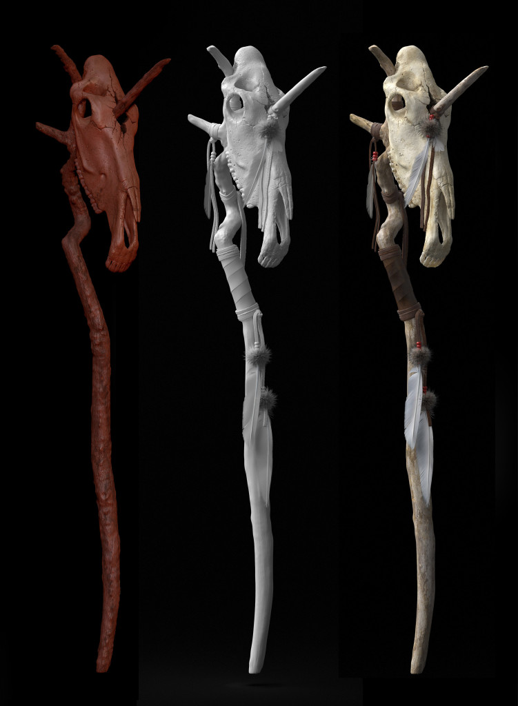 Staff WIP High Poly 3d shaman staff concept closeup