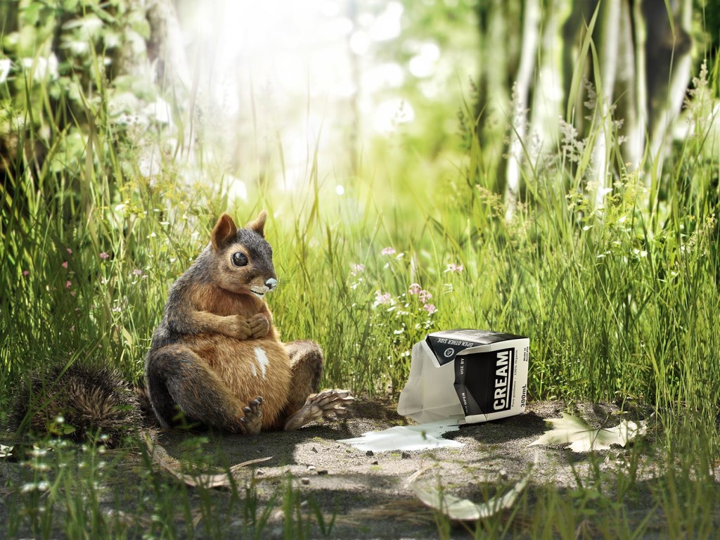 Photorealistic 3D squirrel render showcasing 3D fur grooming and lighting in outdoor environment