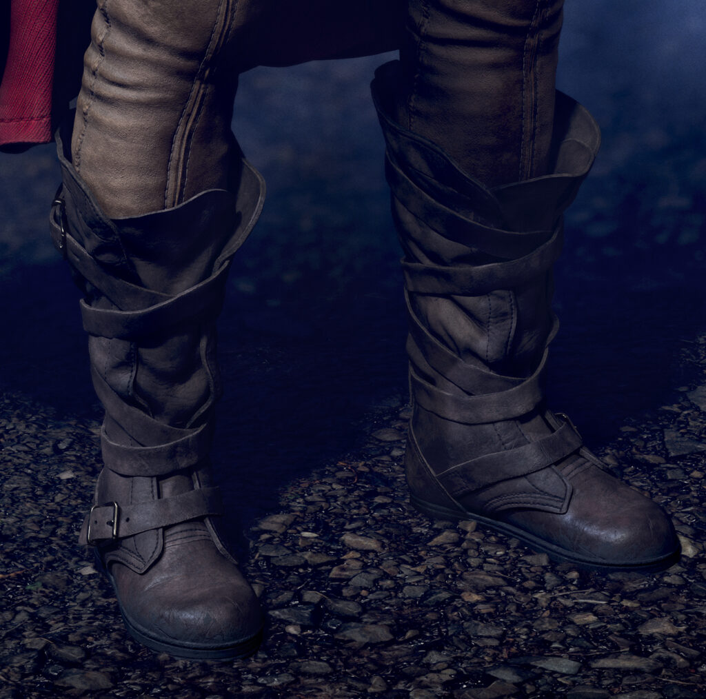 High-poly 3D Red Riding Hood character concept closeup